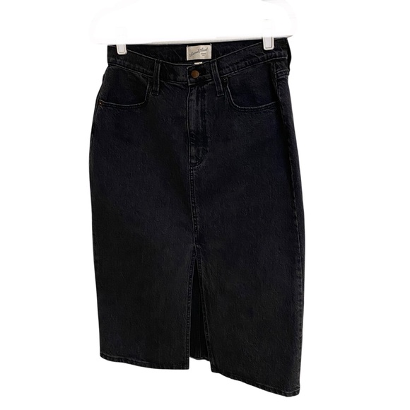 Universal Thread black denim high-waisted midi front slit skirt size 8 - Picture 7 of 12